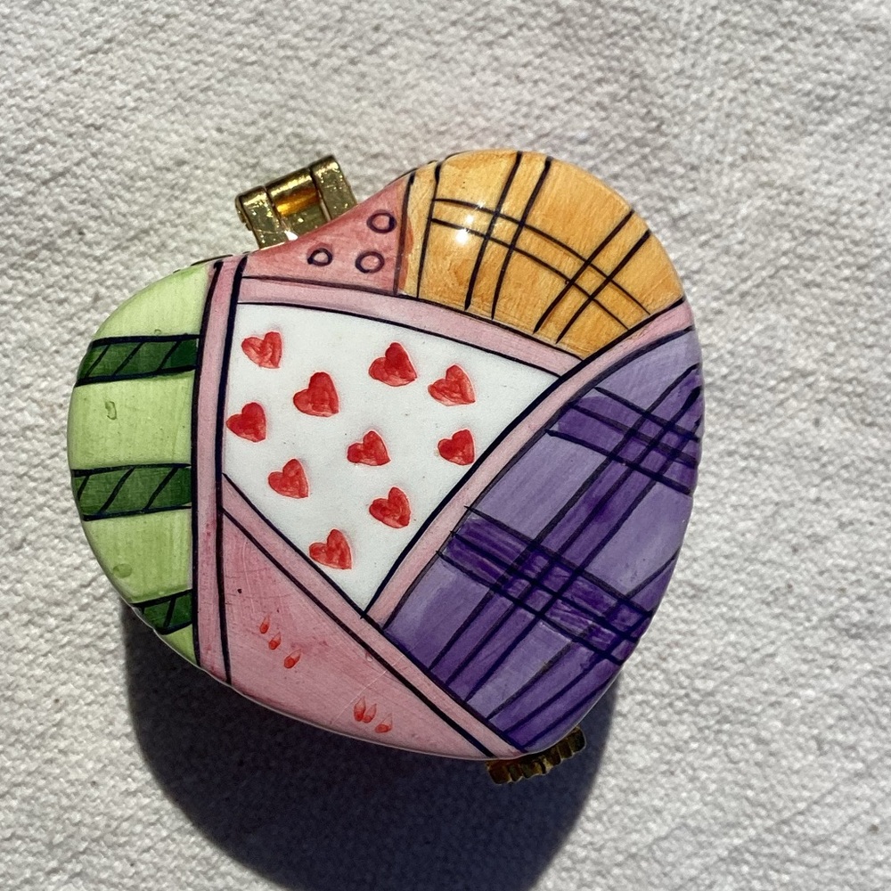 Small ♥️ trinket case with metal latch. Patchwork colors